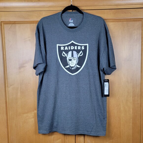 Men's Majestic NFL Raiders Grey Crew Neck Short Sleeve Tee - XL - Picture 1 of 6